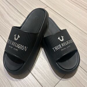 True Religion Black Logo Slide Sandals